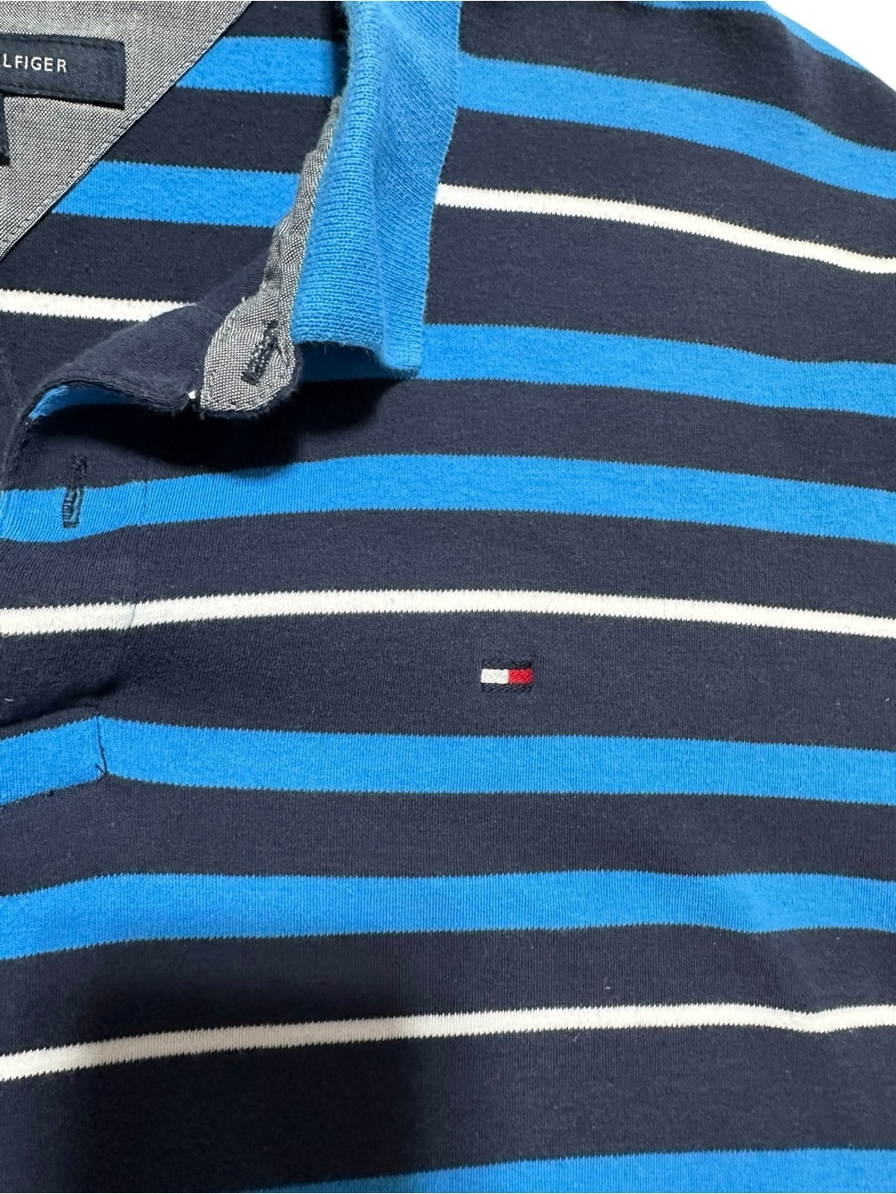Tommy Hilfiger Navy, Bright Blue & White Striped Polo Shirt XL - Picture 4 of 9